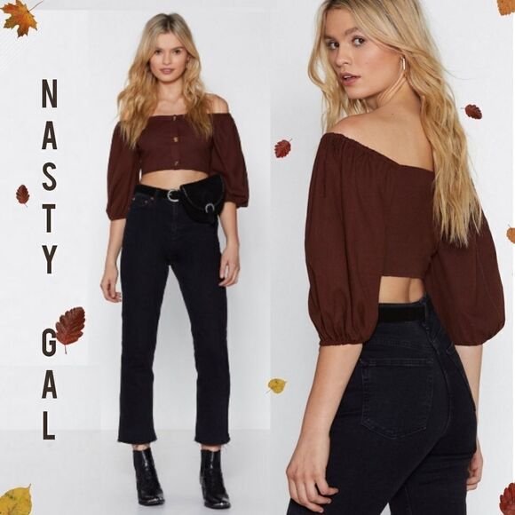 Nasty Gal Chocolate colored off the shoulder top - Picture 1 of 2